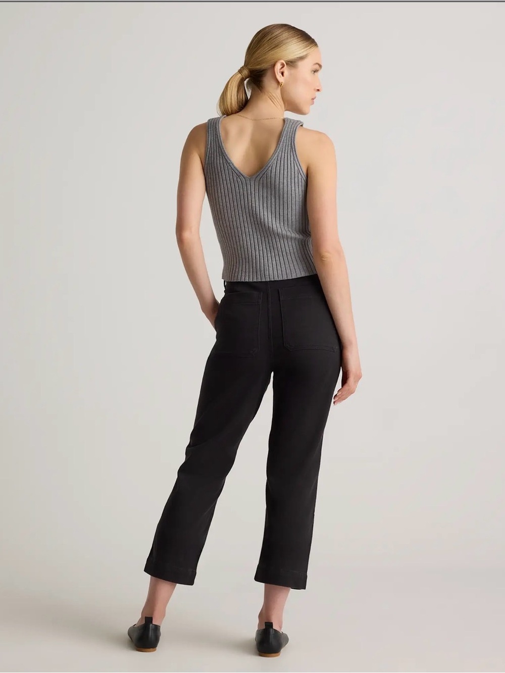 Quince Organic Stretch Cotton Twill Straight Leg Crop Pants in Black Size 31